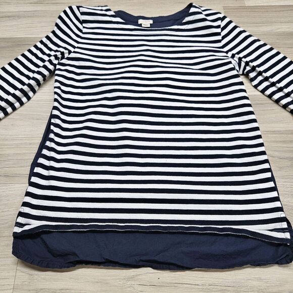 J. Crew Womens Navy Blue Stripe Longsleeve Shirt XS Cotton - Picture 2 of 10